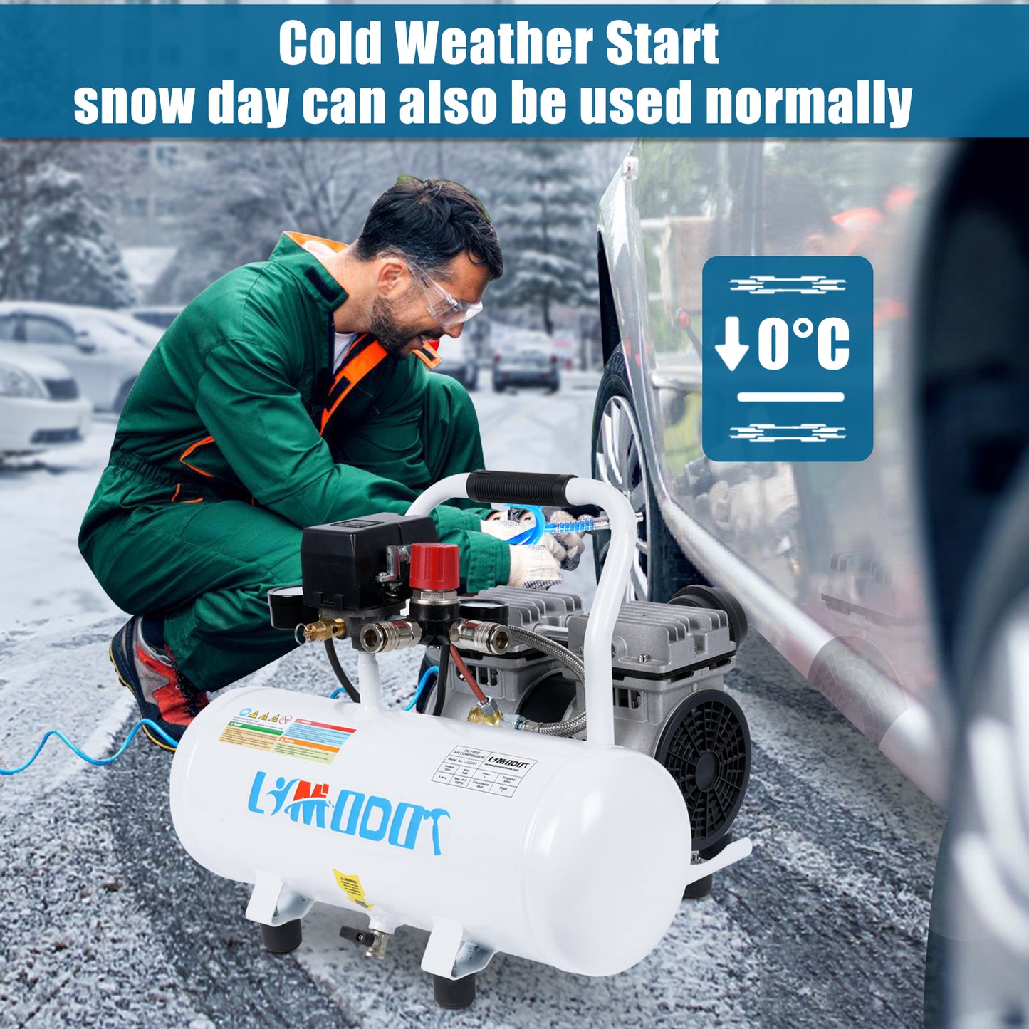 Limodot Air Compressor, Ultra Quiet Air Compressor, Only 60dB, 2 Gallon Air Tank, Dual Couplers Supports Two Users, Fast 20s Recovery, Oil-Free, Ideal For Shop, Garage, Car, Pneumatic Tools