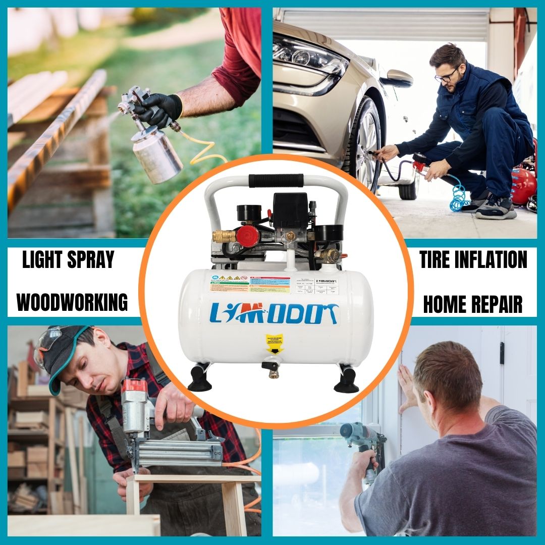 Limodot Ultra Quiet Air Compressor Portable, 60 dB, Silent and Electric for Car and Bike Tires, Nail Gun, and Pneumatic Tools, Garage, Shop, or Mechanic Accessories,