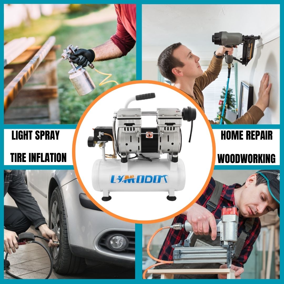 Limodot 1 HP Portable Oil-Free Air Compressor, 60dB Ultra Quiet With 2 Gallon Durable Steel Air Tank, 2.5 CFM at 90 PSI, Fast 14s Recovery Time, Ideal For Shop, Garage, Nail Gun, Pneumatic Tools
